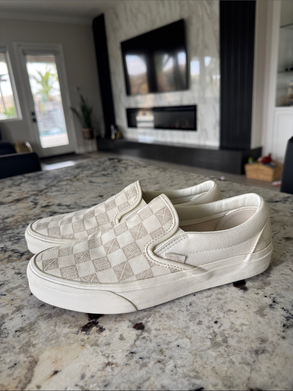Vans slip on marshmallow crème 8.5 w worn 2 times